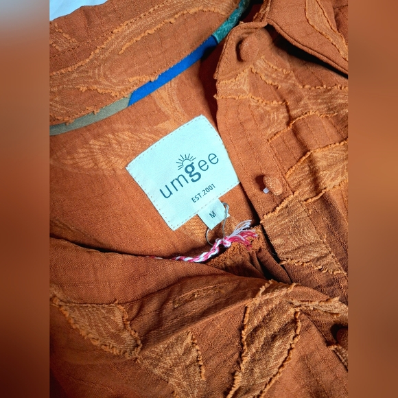 Umgee Rust Boho Babydoll Dress Medium Tiered Flowy Fall Boutique - Picture 5 of 9